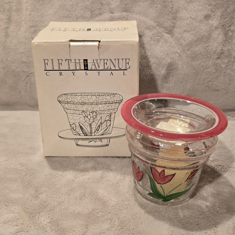 Fifth Avenue Crystal Spring Garden Tulip Votive Crackle Glass Candle Holder Box